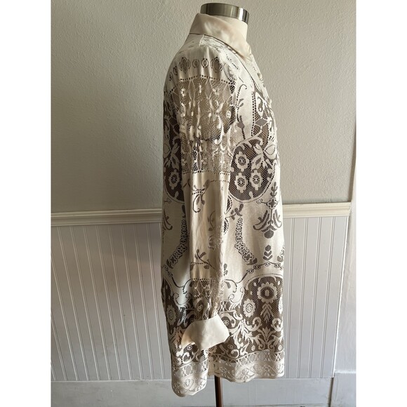 Anna Sui X Target Long Sleeve Collared Dress Midi Cut Out Lace Beige Tan Small - Picture 3 of 11
